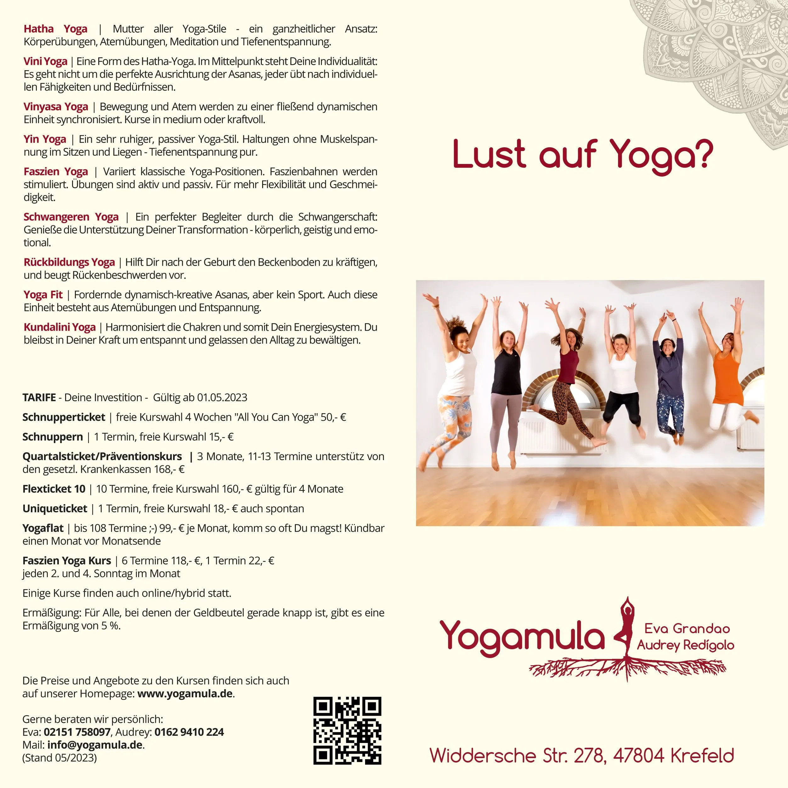 Flyer zu den Yogakursen, Außenseite